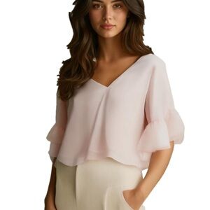 ShowPo Pink  pastel Flounce sleeve Blouse SZ 6